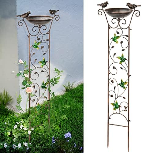 SUNNYPARK 43.5 Inch Metal Bird Bath Bowl with Garden Trellis Outdoor by SUNNYPARK