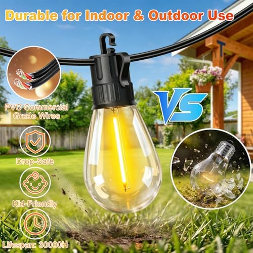 Outdoor String Lights LED Patio-Light,33Ft Waterproof Dimmable Porch Lights with 10 Shatterproof S14 Bulbs,Outside Hanging Light Connectable Lighting for Backyard Yard Gazebo Party Garden Bistro - Image 2