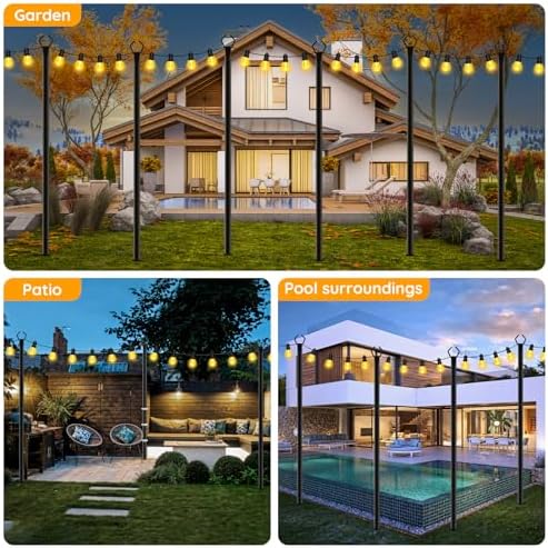 AHRLHR 2 Pack String Light Poles,Poles for Outdoor String lights10 Ft Metal Poles with Fork for Outdoor String Lights,Outdoor Light Poles with Fork,Patio,Deck,Backyard - Image 2