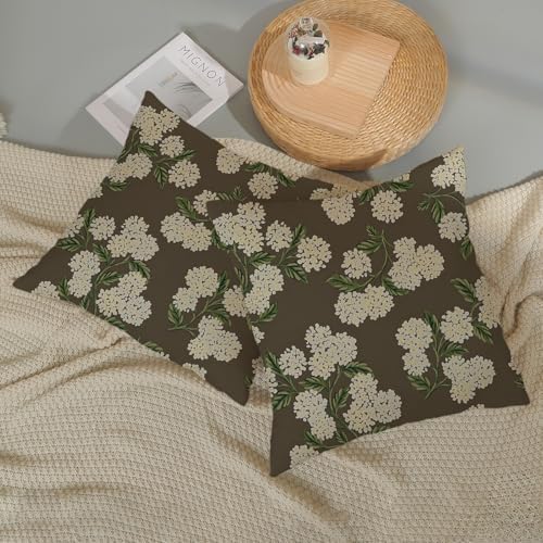 Brown Spring Pillow Covers 16x16 Inch 2 Pcs Green Yellow Hydrangea Flower Decor Throw Pillows Vintage Floral Seasonal Summer Outdoor Decoration Pillowcase Linen Cushion Cover for Couch Sofa - Image 5