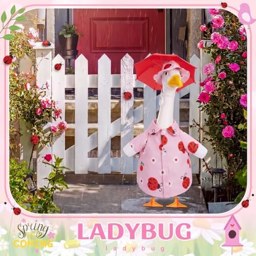 Soulchen 3 Pcs Summer Goose Outfit Porch Lawn, Ladybug Cherry, 23 Inch - Image 5