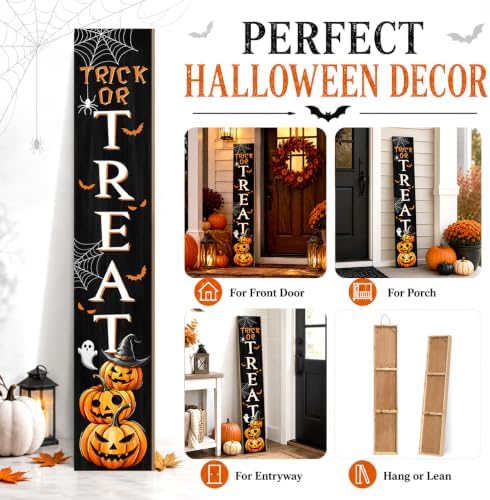Trick or Treat Welcome Sign, Halloween Pumpkin Wooden Porch Sign For Patio, 47" Fall Boo Front Door Signs All Seasons Decor Standing Yard Signs Holiday Vertical Signs for Outdoor Indoor Wall Garden - Image 7
