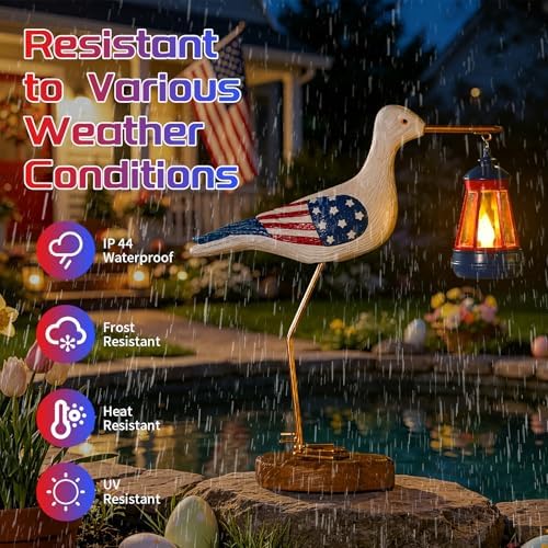 250th Anniversary Decorations,4th of July Decorations Solar Garden Lights,Fourth of July Red White and Blue Seagull Statue Solar Lights Outdoor,Patriotic Decor With Solar Lantern for Independence Day - Image 3