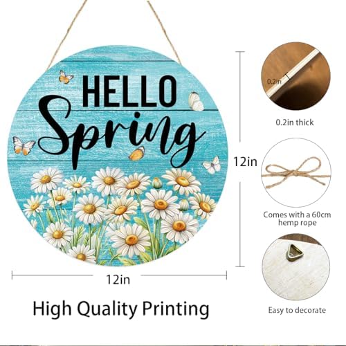 Hello Spring Door Sign, Spring Wildflower Wooden Sign front Porch Decor, Seasonal Floral Hanging Decor, Welcome Spring Hanging Sign for Home Door Wall Porch Indoor Outdoor Decor - Image 2