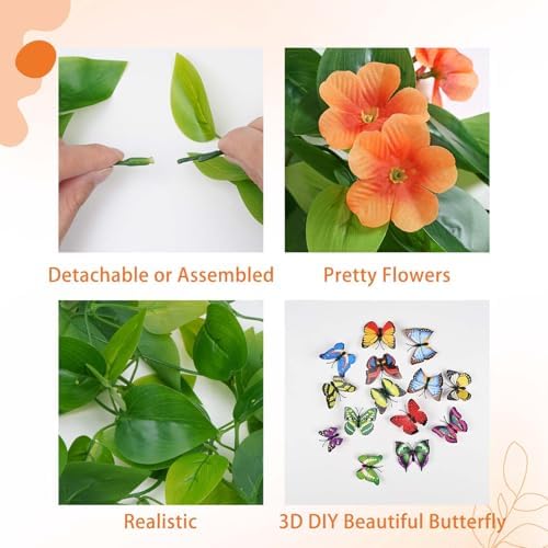 BLEUM CADE Artificial Hanging Flowers for Outdoors, 2pcs Fake Hanging Plants Pothos Vines with Orange Flowers for Wall Home Living Room Indoor Outdoor Fall Decor (No Baskets) - Image 7