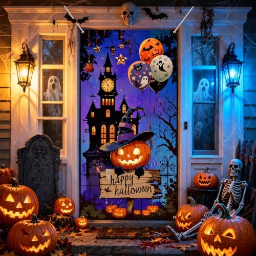 Halloween Door Cover, Fabric Front Door Porch Sign for Halloween Party by seewan