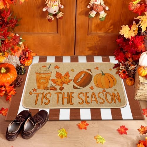 Tinideya 2 Pcs Fall Football Door Mat Outdoor Autumn Pumpkin Welcome Mat - Image 4