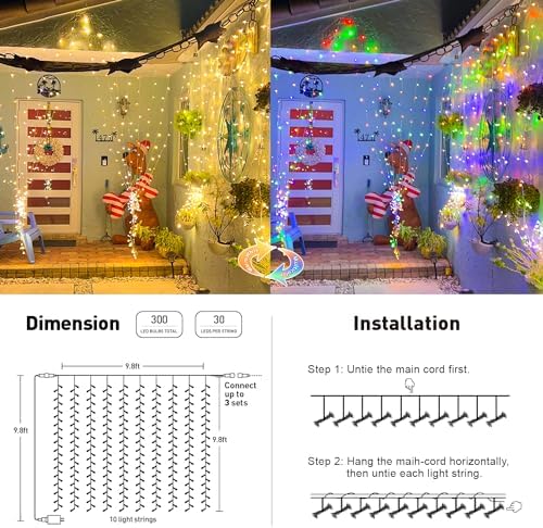 JMEXSUSS 300LED Dual Color Changing Curtain Lights, Plug in, 9.8 x 9.8ft - Image 4