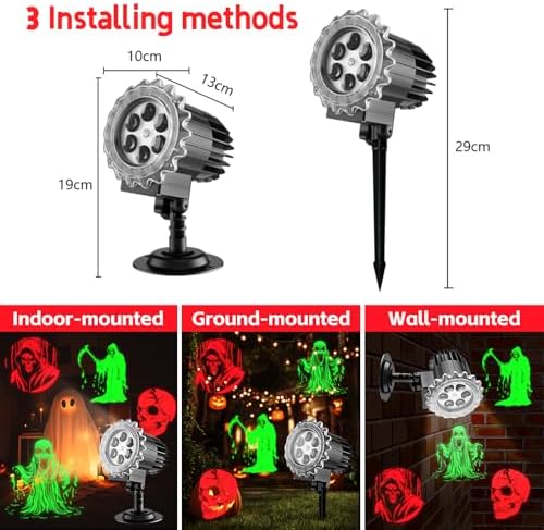 Halloween Projector Lights Outdoor Indoor - 3D Dynamic Red & Green Skull Ghost Skeleton Projector Decorations Lights, Waterproof Halloween Party Light for Window, Garden, Ground, Roof,Halloween Decor - Image 6