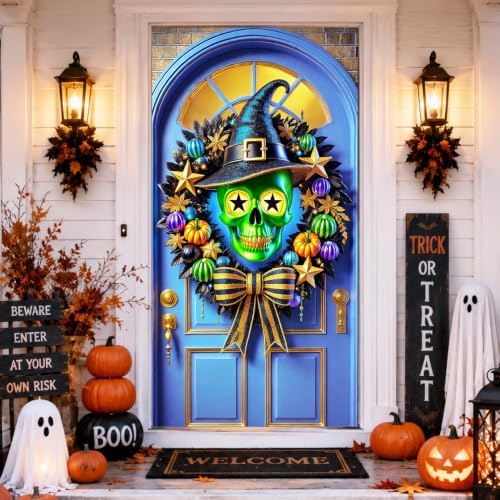 Witch Skull Wreath Halloween Door Banner, Front Door. by Cmialusie