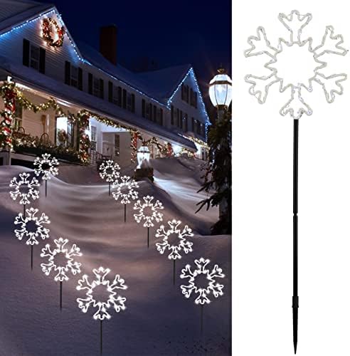 Brightown Snowflakes Christmas Pathway Lights Outdoor, 10 Large Snowflakes Christmas Decorations Outdoor Yard, Pathway Marker Stake Lights for Patio Ground Path Sidewalk Walkway Driveway by Brightown