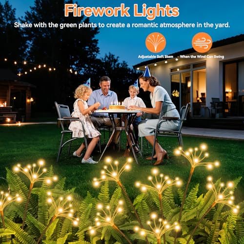 Solar Garden Lights 6 Pack Waterproof Solar Swaying Starburst Light Outdoor Lights for Yard Patio Walkway Pathway Party Wedding Christmas Decorative, Warm White - Image 7