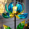 Solar Yard Lights Wind Spinners- Metal Lotus Flower Garden Decor LED Crackle Glass Globe Yard Art Sculpture Solar Stake Lights for Patio Pathway Lawn Walkway by SUCUY