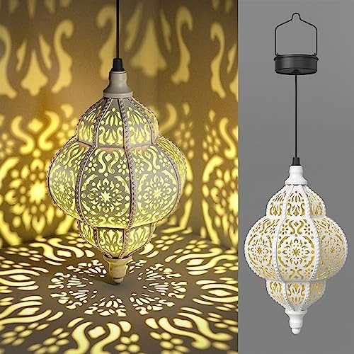 Hapjoy Hanging Solar Lights Outdoor Garden Decor Solar Lantern Waterproof Plastic Moroccan Outdoor Decorations for Patio Pathway Yard Backyard Garden Decorative (1, White) by Hapjoy