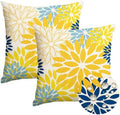 AVOIN colorlife Dahlia Flowers Yellow and Blue Waterproof Outdoor Throw Pillow Covers, 18 x 18 Inch Outdoor Summer Cushion Case Decoration for Patio Garden Porch Set of 2 by AVOINcolorlife