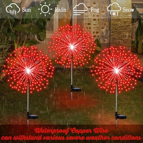 Tujoe 4 Pack Halloween Outdoor Decoration Solar Firework Lights,Red - Image 5