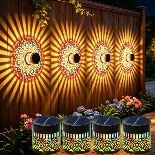 Solar Mandala Projection Wall Lights Waterproof, Gift for Women Men, Solar Mandala Lights Outdoor Metal Fence Lights, Decor Light for Yard Garden Post Patio Backyard Porch Tabletop (Warm White 1 Pcs) - Image 7