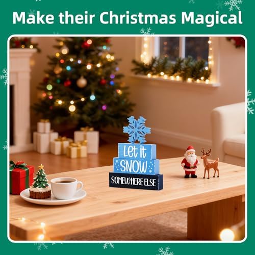 4 Pcs Christmas Wooden Tiered Tray Decor, Snowflake Christmas Decorations Gifts for Home, Winter Table Centerpiece for Xmas Party Kitchen Office - Image 5