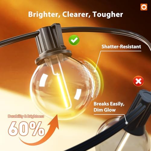 addlon Outdoor String Lights 100FT G40 with APP 54 LED Shatterproof Bulb - Image 4