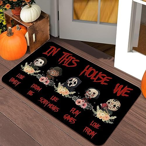 Halloween Horror Villains Welcome Doormat, in This House We Love Family Scary Movies Friday Vintage Non-Skid Floor Mat Decoration Kitchen Door Mat Bedroom Doormat 17x30 inch - Image 5