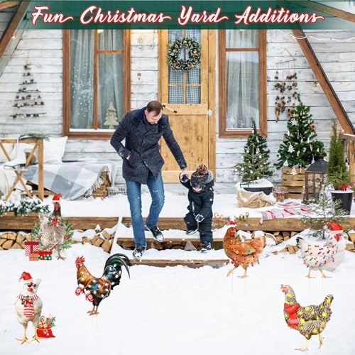 6 PCS Christmas Chicken Decorations Christmas Chicken Yard Sign with Stakes Waterproof Xmas Outdoor Yard Signs Lawn Decor for Holiday Garden Patio - Image 3
