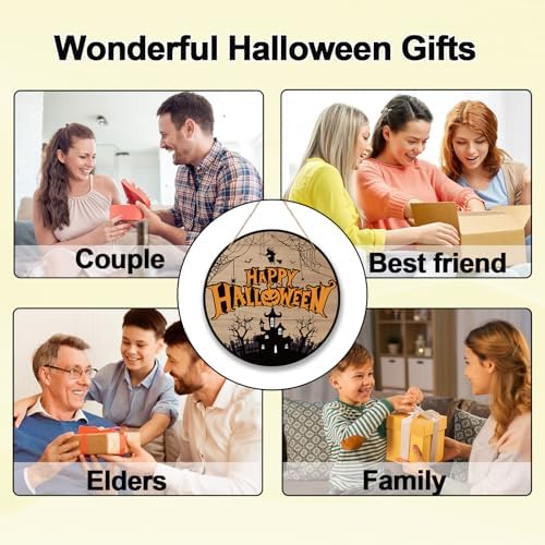 Halloween Door Decorations - 12" Pumpkin Welcome Sign for Front Door Porch, Witch Castle Wooden Hanger for Home Indoor Outdoor​Decor -B08 - Image 7