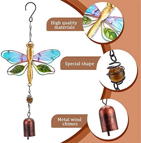 GORGECRAFT Dragonfly Wind Chime Metal Glass Music Wind Bell 14.2" Romantic Colorful Dragonfly Shaped Hanging Ornaments with Chime Gifts for Women Garden Patio Yard Party Indoor Outdoor Decorations - Image 3