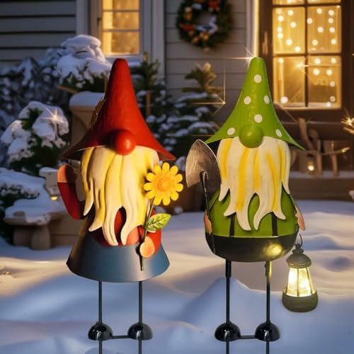 HONGLAND Solar Gnomes Garden Statue -18 Inch Gnomes Outdoor Decorations for Outside with Solar Lantern -Outdoor Figurine Lights for Patio Yard Lawn Porch - Image 3