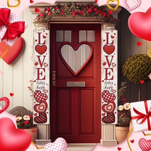 Valentine's Day Porch Sign Vertical Love Lives Here Wooden Front Porch Decor Standing Rustic Valentine's Day Heart Outdoor Indoor Decor for Farmhouse Door Hanging Decoration, 47" H - Image 5