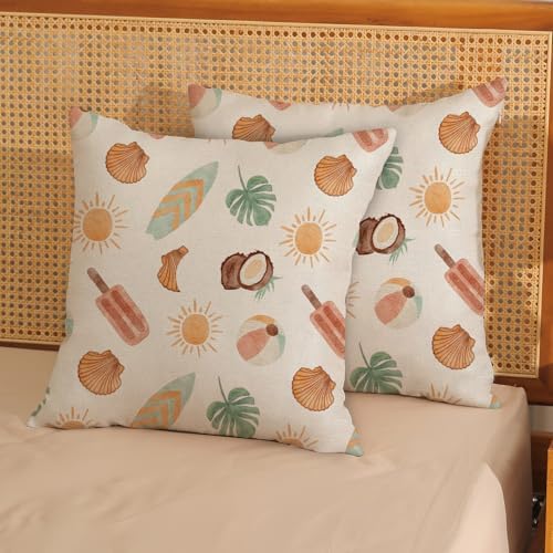 Summer Pillow Covers 18x18 Set of 2 Tropical Coastal Beach Outdoor Throw Pillows Sun Sunshine Monstera Palm Leaf Ice Cream Decorative Pillow Cases Farmhouse Cushion Case for Couch Home Decor - Image 2
