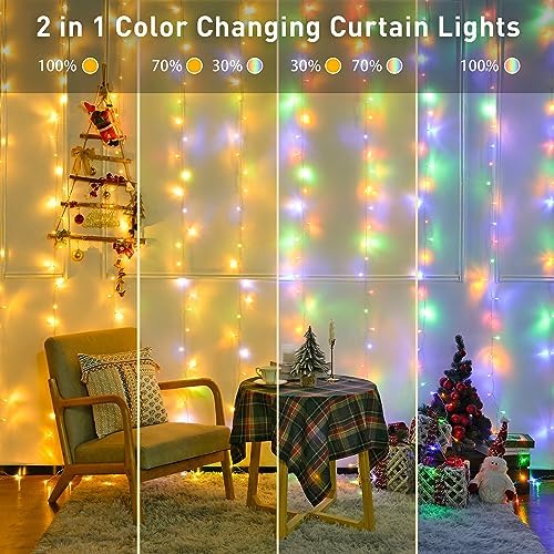JMEXSUSS 300LED Dual Color Changing Curtain Lights, Plug in, 9.8 x 9.8ft - Image 2