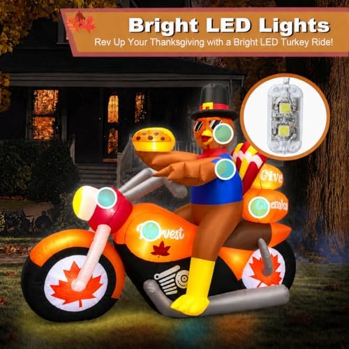 6.3FT Long Thanksgiving Inflatable Turkey Riding Motorcycle Outdoor Decor - Image 5