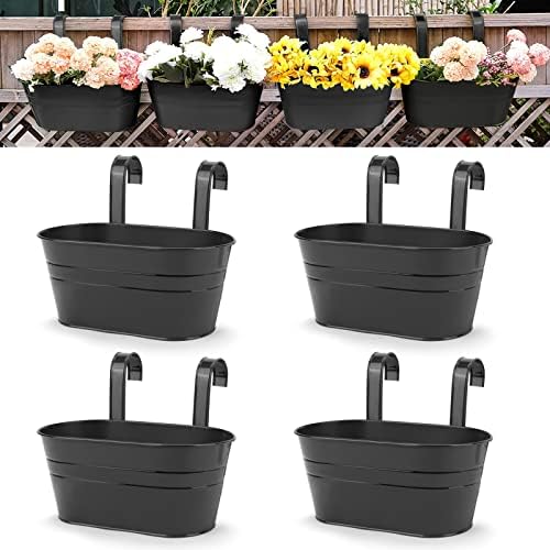 Hanging Planters, 10.6" Metal Railing Planters for Outdoor Plants, 4pcs by OGIMA