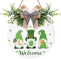 St Patricks Day Welcome Door Wreath Decor Shamrock Gnomes Door Sign Green Holiday Wooden Hanging Signs Hanger Farmhouse St. Patrick's Day Decoration for Window Wall Porch by Cryfox