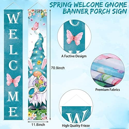 Welcome Spring Porch Banners Spring Gnome Door Banner with Gnome Butterfly Flower Pattern Tulip Hanging Banners Spring Home Decorations for Indoor Outdoor Home Yard Wall Supplies (Tulip Theme) - Image 2