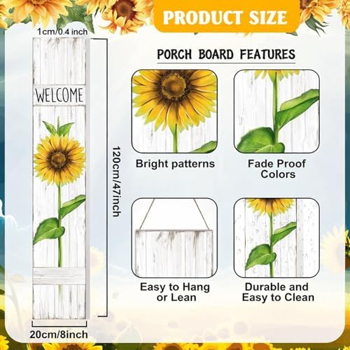 Sunflower Welcome Porch Sign, 47" H Wooden Front Door Decor - Image 3