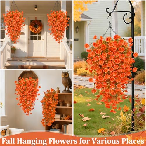 TURNMEON 4 Pcs Artificial Fall Hanging Flowers Morning Glory Eucalyptus - Image 5