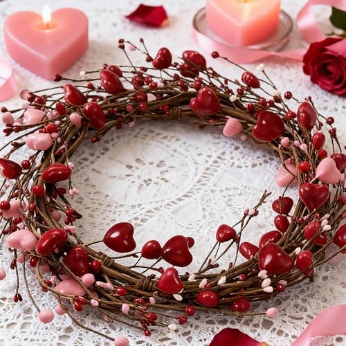 Valentines Day Garland, Pink Red Berry Heart Garland Valentines Day Decorations for Home, 5 Ft Valentine's Decor Centerpieces for Table Mantle Office Party Wedding Decor - Image 2