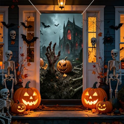 Halloween Door Cover, Fabric Front Door Porch Sign for Halloween Party - Image 4