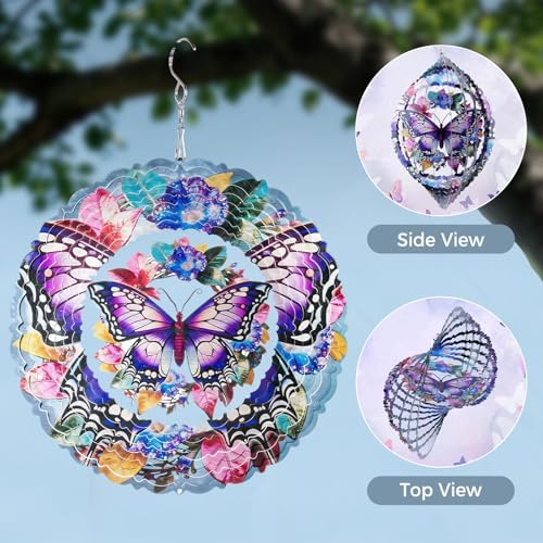 Butterfly Wind Spinners Outdoor, 10 Inch Laser-Cut Stainless Steel Metal Wind Spinners, 3D Kinetic Hanging Sculpture, Metal Yard Art, Garden Decor, Butterfly Gifts for Women, Men, Mom, Grandma - Image 3