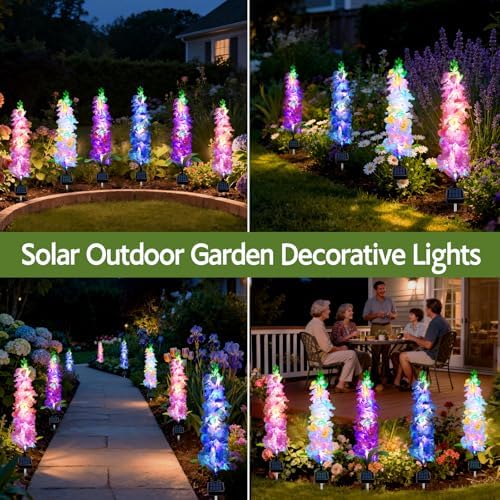 MRHEPHAESTUS Solar Garden Lights, Delphinium Flowers 2 Pack 40 LEDs, Waterproof Outdoor Lights Two Lighting Modes for Wedding Party Garden Yard Patio Lawn Decor and Gift for Mother - Image 6