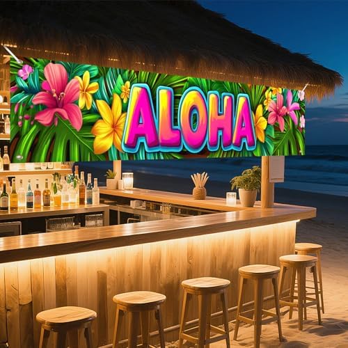 HOMETITUTE Aloha Banner Luau Decorations 10x3FT Large Hawaiian Banner Leaf Luau Beach Theme Backyard Party Decoration Pool Party BBQ Patio Garden Welcome Summer Indoor Outdoor Celebration Display Decor - Image 7