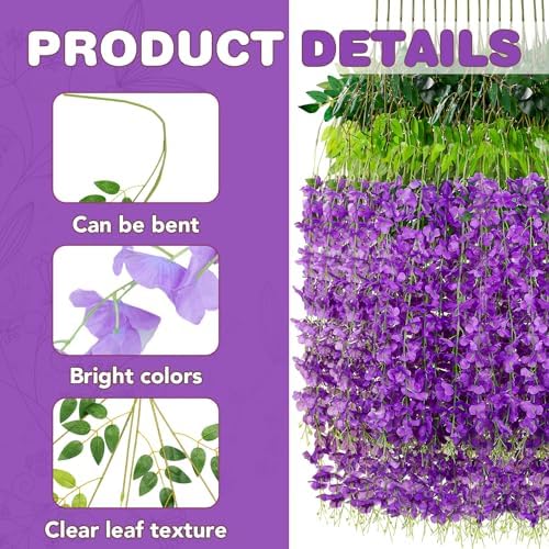 Alotiki Wisteria Hanging Flowers,36 Pack Fake Hanging Flowers,Wisteria Artificiales Garland for Home Wedding Arch Floral Party Garden Ceremony Outdoor Decor,3.6 Feet Long(36,Purple) - Image 3