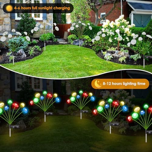 4PK 32LED Solar Garden Lights Outdoor, Mushroom Solar Lights Outdoor, IP65 Waterproof Firefly Light Outside Decor for Patio Pathway, Sway by Wind for Pathway Garden Mushroom Decorations, Multicolor - Image 7