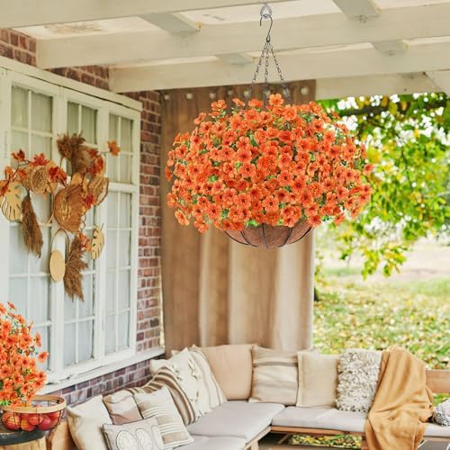 AGIRL Fall Artificial Hanging Flowers with Baskets for Outdoors(Orange) - Image 5
