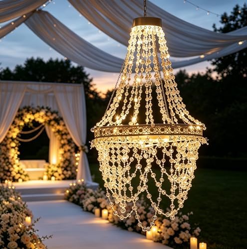 Solar Hanging Crystal Chandelier Outdoor Decorative Garden Light by HUYIENO