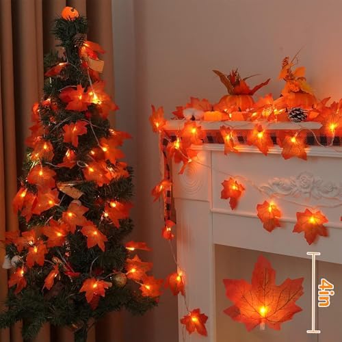YEGUO 6 PCS Thanksgiving Decorations for Home, Fall Lights Battery Operated, Total 60ft 120 LED Lighted Fall Garland Maple Leaves for Halloween Holiday Autumn Harvest Fall Thanksgiving Decor - Image 6