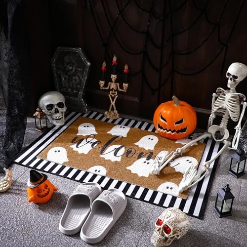 Tinideya 2 Pcs Halloween Door Mat Outdoor Layered Ghost Welcome Mat - Image 5