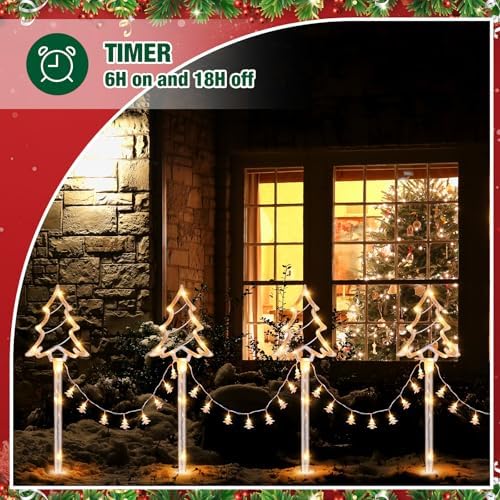 VIHOSE 10 Pcs Plug in Christmas Pathway Lights Outdoor Decorations 8 Modes Christmas Tree Stake Lights Waterproof LED Garden Decorations for Walkway Yard Lawn Porch Holiday Decor(Warm White) - Image 4