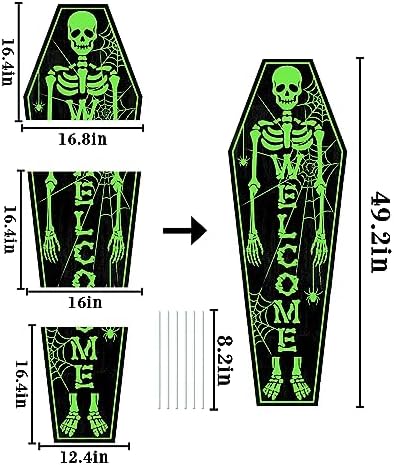 Halloween Decorations Outdoor Glow in the Dark: Large Scary Coffin Skeleton Welcome Sign Front Porch with Spider and Spiderwebs 3Pcs, Splicable Halloween Door Decorations for Home Wall Front Door - Image 2